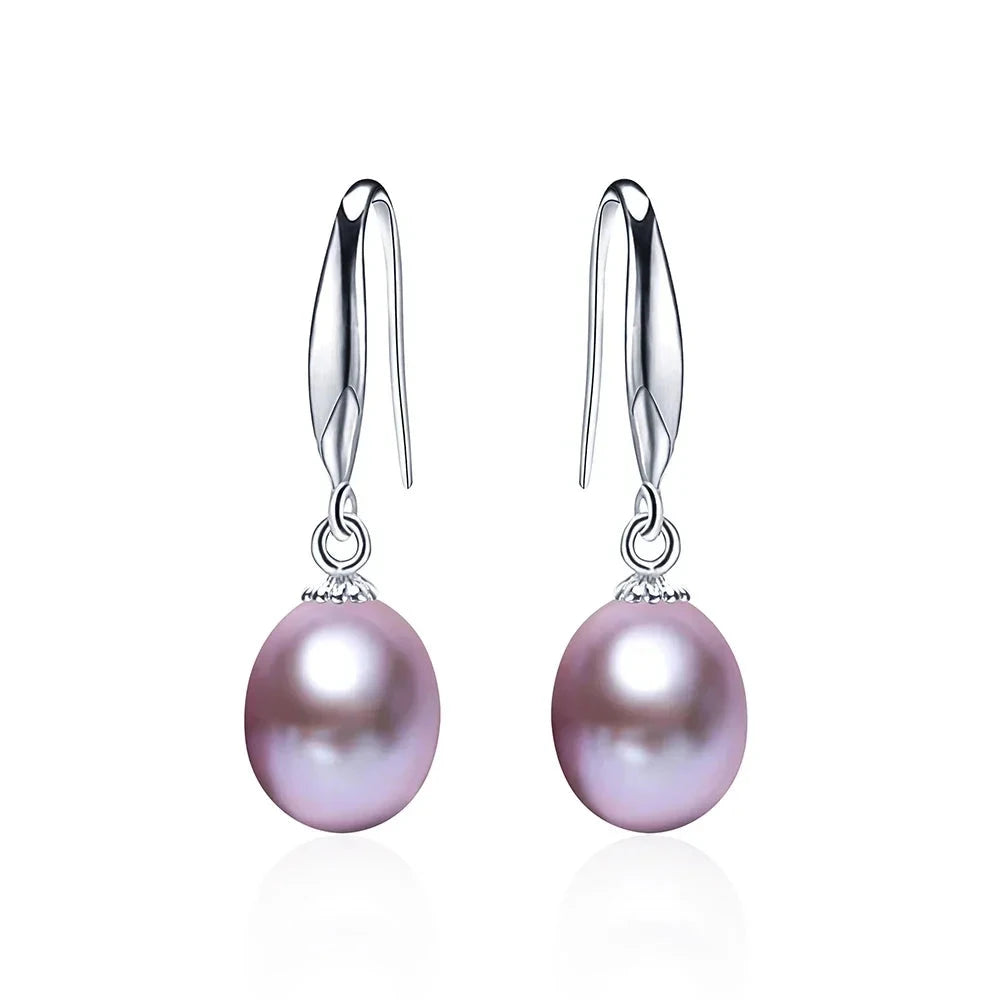 Natural Freshwater Cultured Pearl Drop Earrings for WomenPURPLE8-9mm