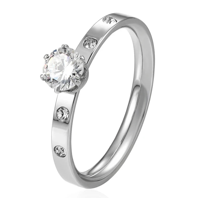 Rose Gold Titanium Wedding Ring with Cubic ZirconiaSteel color7