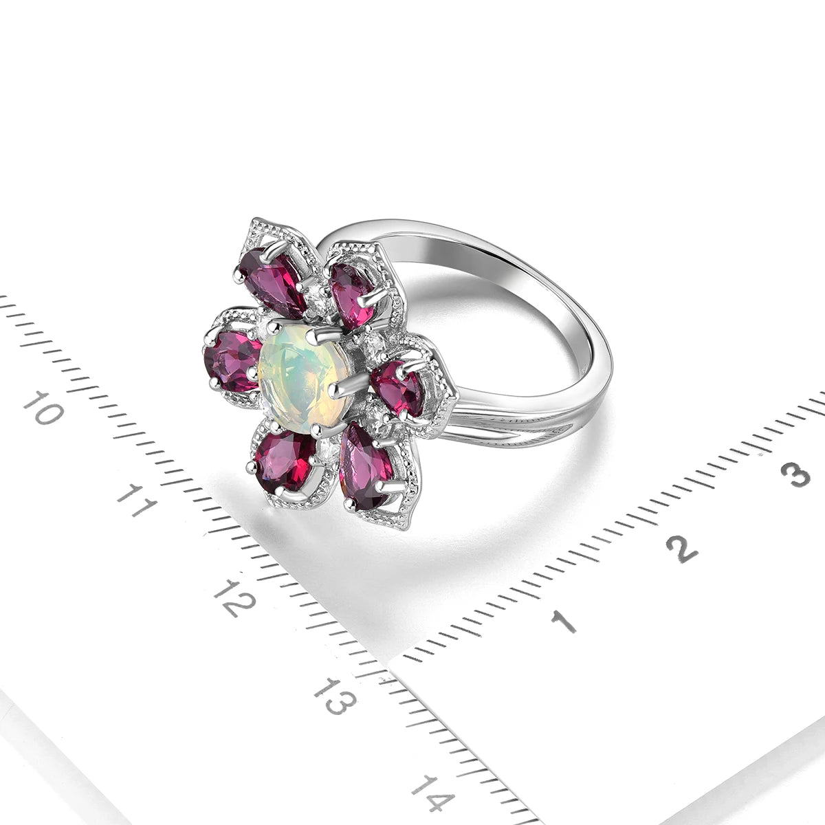 Natural Rhodolite Garnet Opal Sterling Silver Rings 3.8 Carats Genuine Gemstone Multicolor Fine Jewelry Women Exquisite Gifts