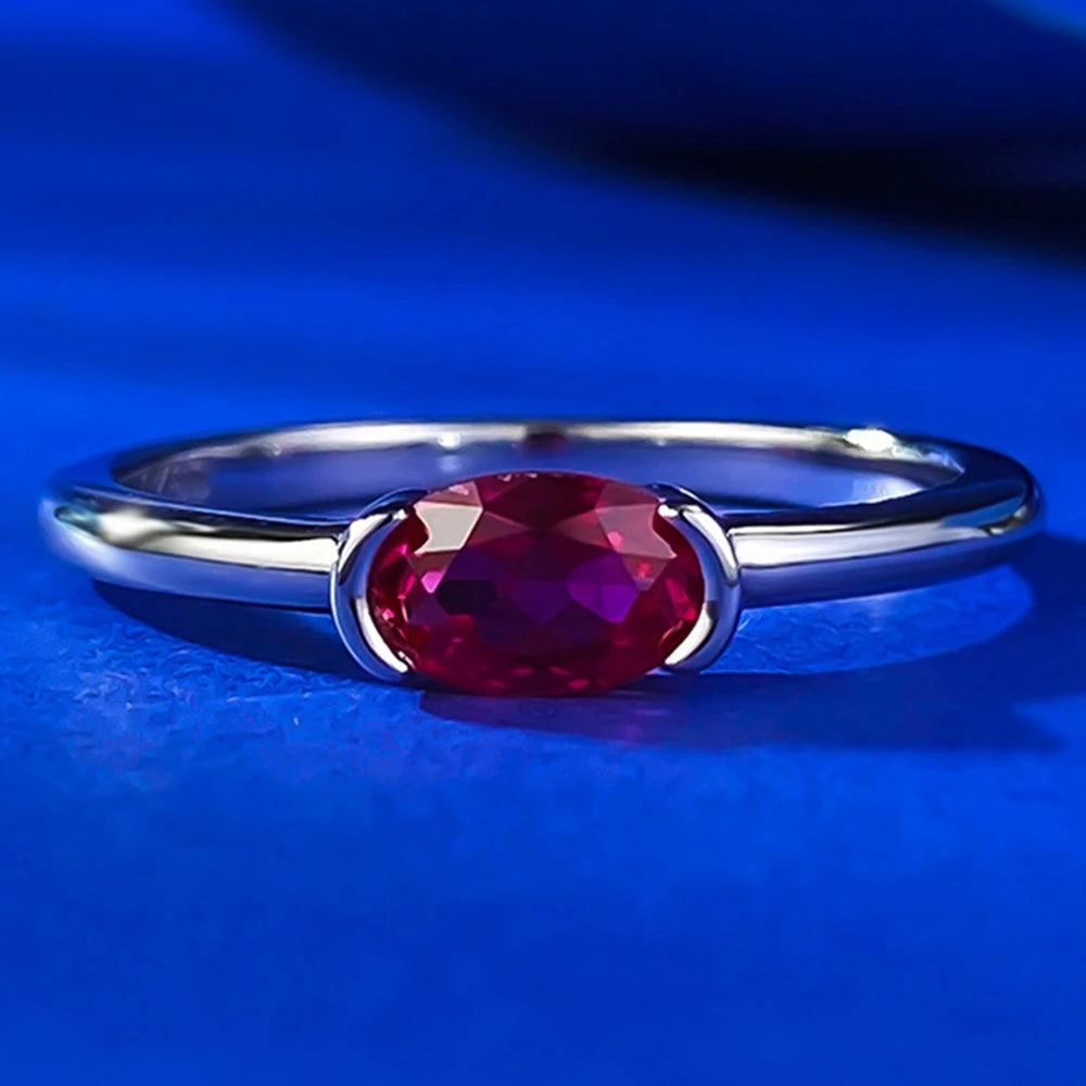 925 Sterling Silver Oval Cut 4*6 MM Sapphire Ruby GemstoneRed5