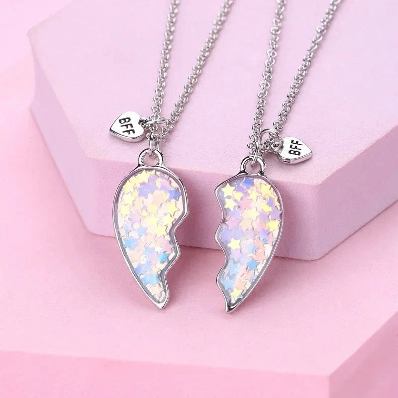 Lovecryst 2Pcs/set Five Pointed Star Sequin Stitching Best Friend Necklace