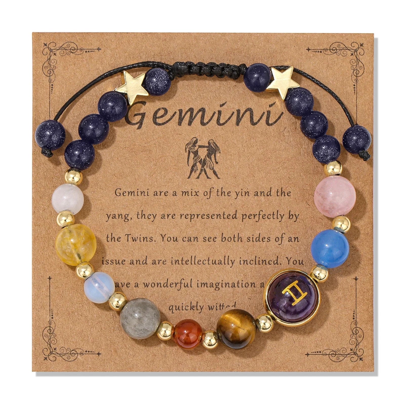 12 Zodiac Signs Natural Stone BraceletGeminiAdjustable