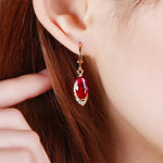 Real 14K Rose Gold Origin Ruby Drop Earring