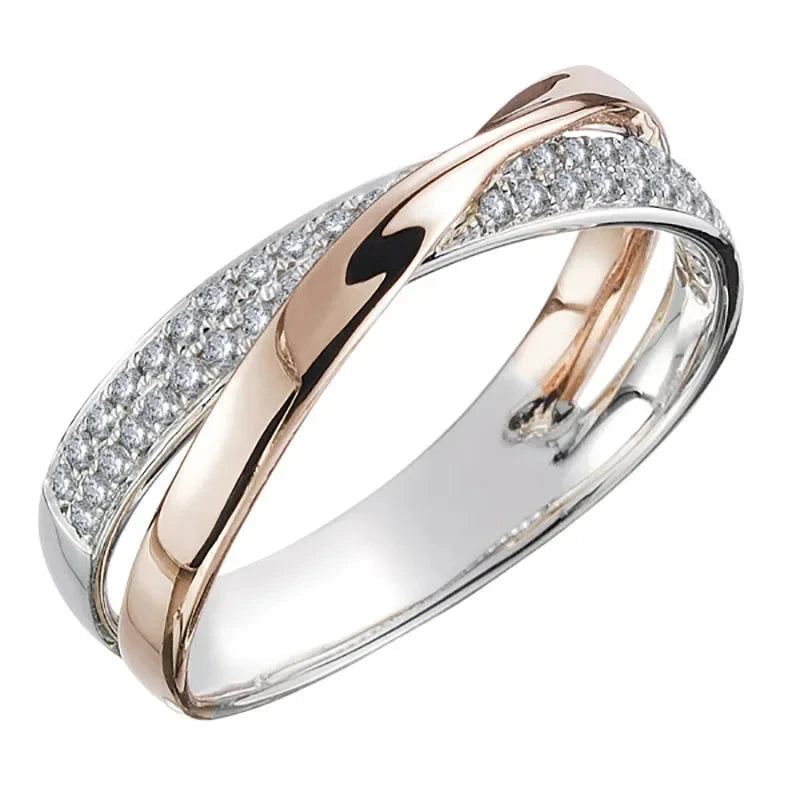Two-Tone 925 Silver Cross Ring with Zirconcolor 210