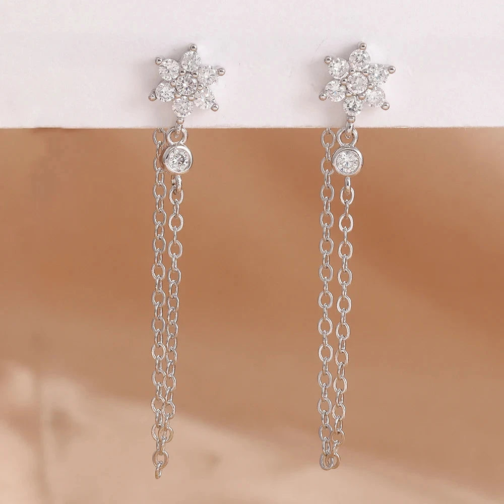 Luxury Stainless Steel Star Dangle Earrings For Womensilver-white-2PCS 2