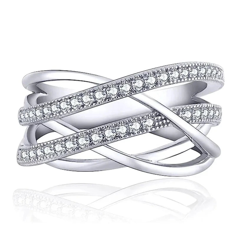 Multi-Layer Zircon Line Ring for Women