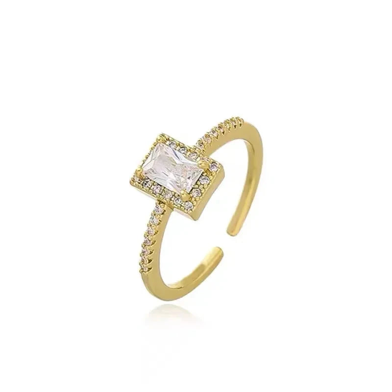 Gold Open Ring for Women – Square Zircon, Goth & Elegant