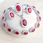 Silver 925 Women Jewelry Sets Blue Zirconia4PCS-Red8