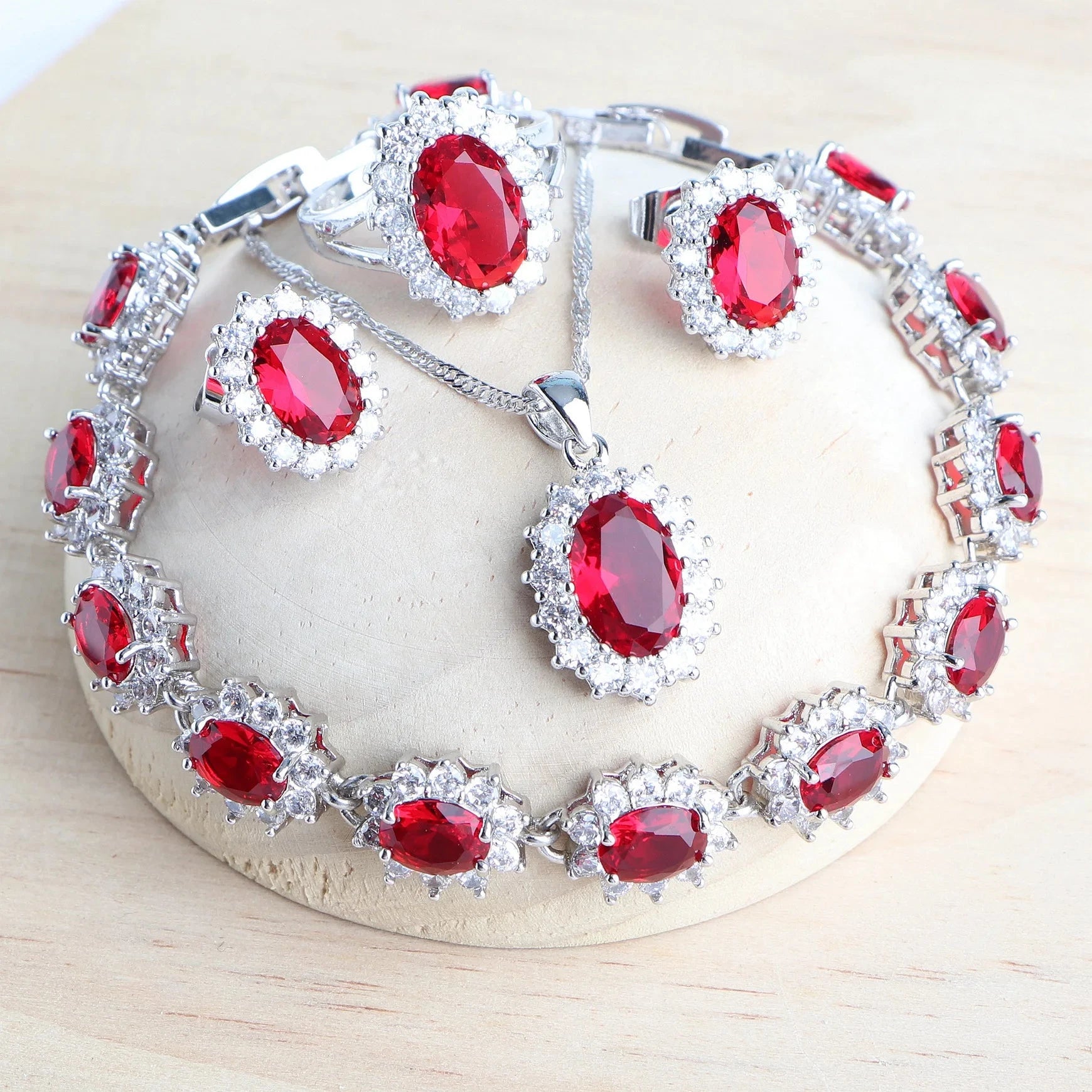 Silver 925 Women Jewelry Sets Blue Zirconia4PCS-Red8