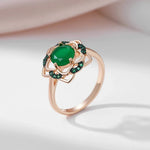 585 Rose Gold Color Green Flower Women's Ring