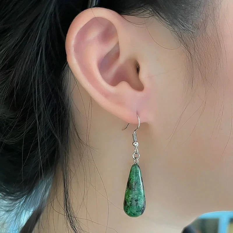 Natural Stone Dangle Earrings For Women Drop Pendant Apatite Speckled Stone Stainless Steel Earrings Wedding Jewelry WholesaleEpidote