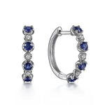 Simple Stylish Round Blue/White CZ Hoop Earrings