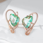 Rose Gold Color Drop Earrings with Light Green Stone