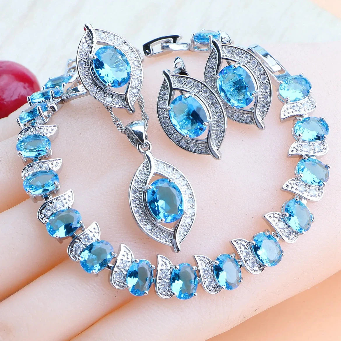 Purple Zircon Silver 925 Jewelry Sets4PCS-Sky Blue6