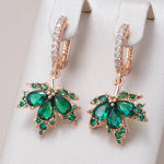 Shiny Green Zircon Maple Leaf Rose Gold Earrings for Women