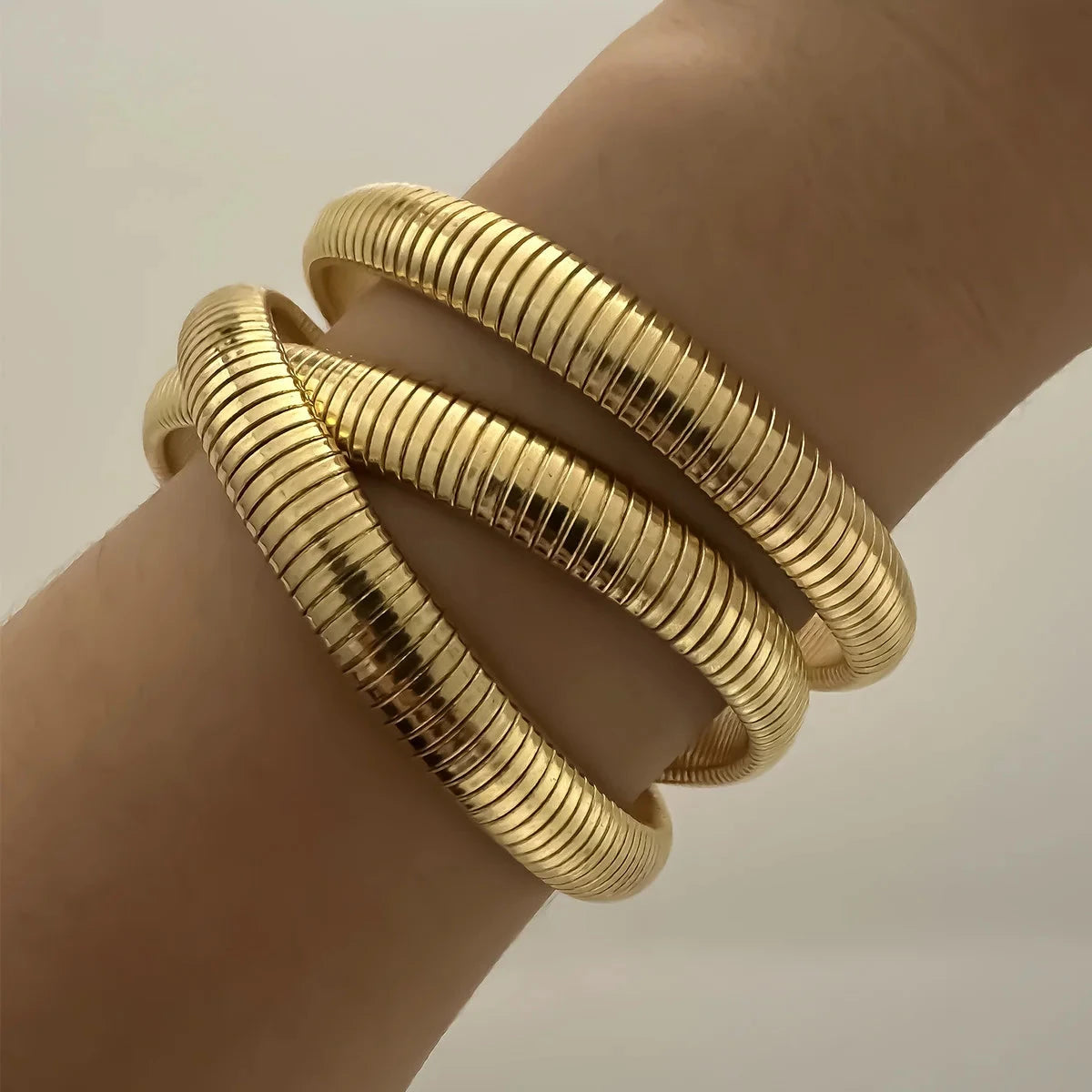 Gold Wide Metal Bangles – Stretch Bracelet SetOV 3PCS