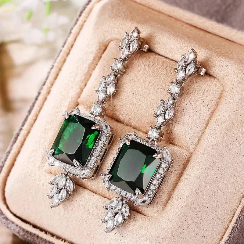 Luxury Green Crystal Drop Earrings – Women's Anniversary GiftE2348