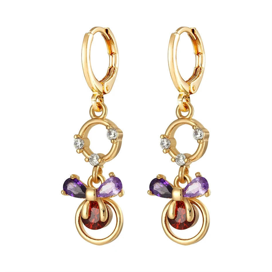 Gold CZ Zirconia Dangle Earrings For WomenCopper EarringsCHINA