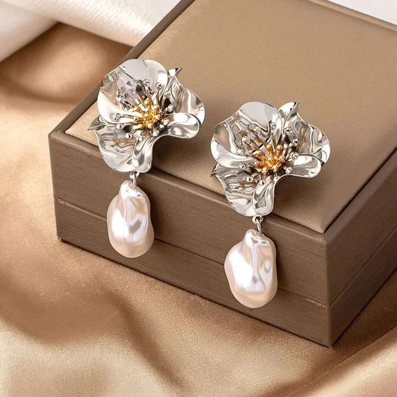Flower Pearl Earrings for WomenPlatinum Plated