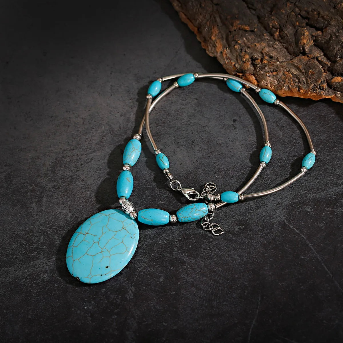 2024 Ethnic Hand Pendant Necklace Vintage TurquoisesNA2160
