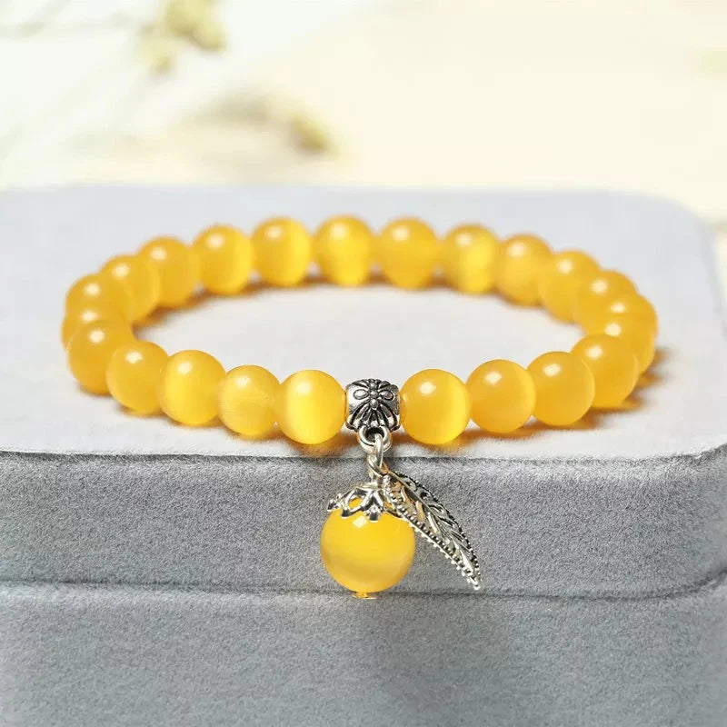 Natural Cat Eye Stone Bracelet Charm Women Opal Beaded Bracelets