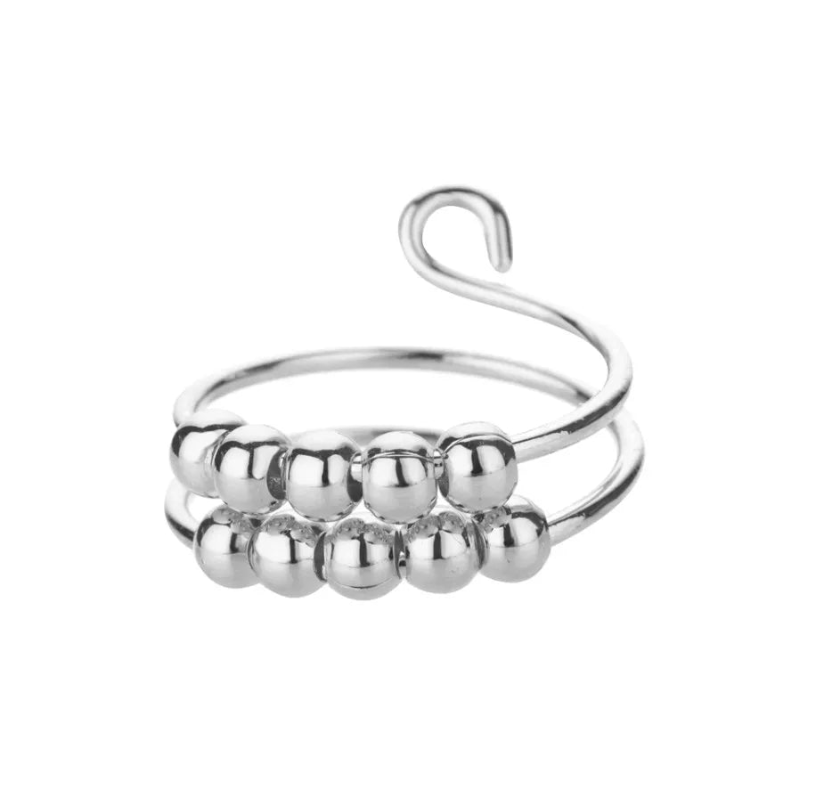 Anxiety Ring for Women - Bead Spinner Fidget Ring, Adjustable Stainless Steel