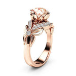 Rose Gold Color Metal Flower Round Rose Stone Ring for Women