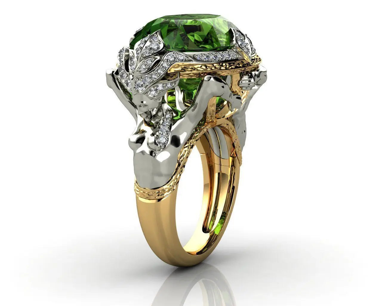 14K Yellow Gold Natural Emerald Gemstone Ring for WomenGold-colorgreen