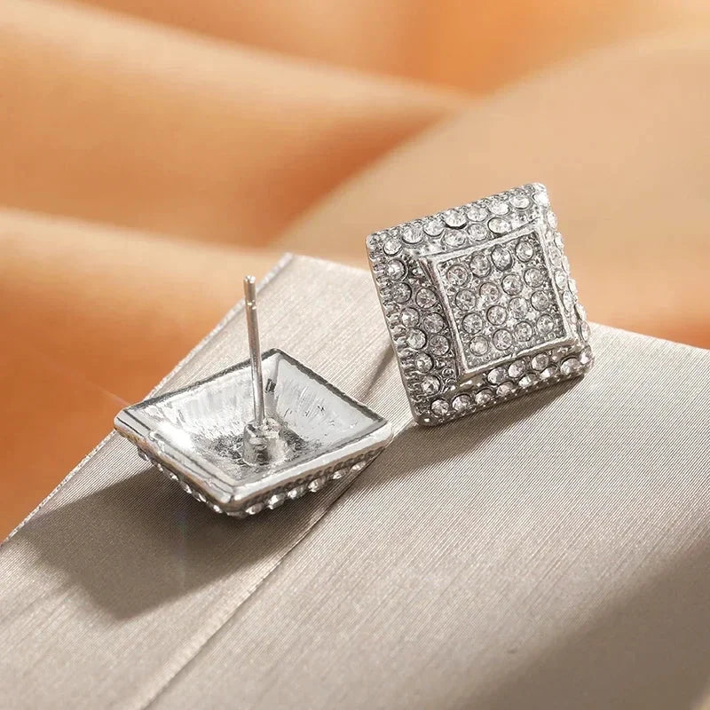 Fashion Gold Color Iced Out Square Bling Stud EarringM327