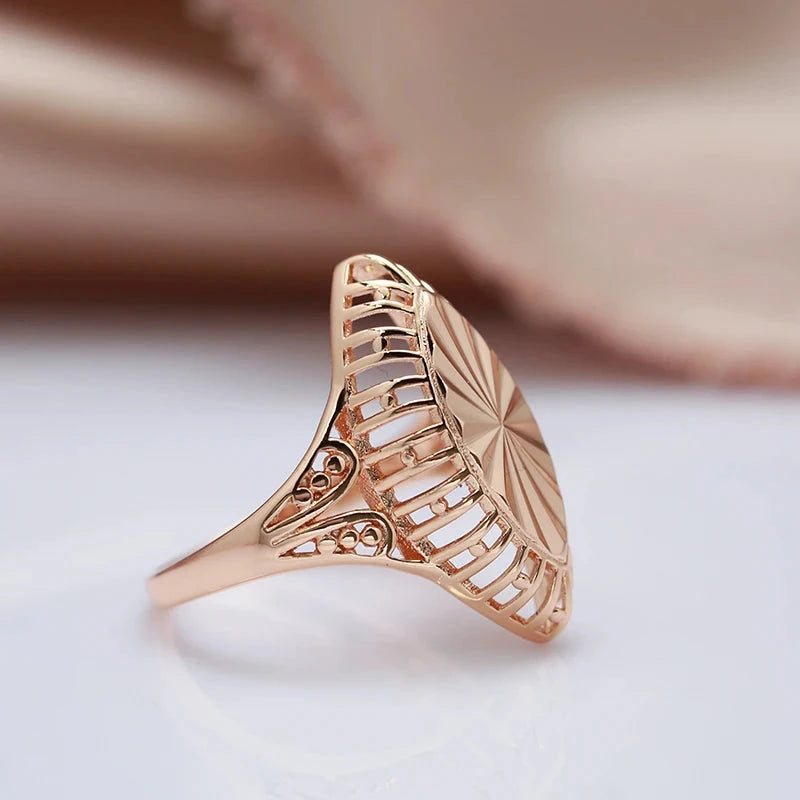 Antique Brass Marquise Lathes-carved Ring for Women