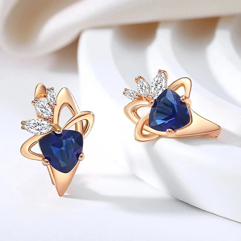 585 Rose Gold Dark Blue Zircon Drop Earrings