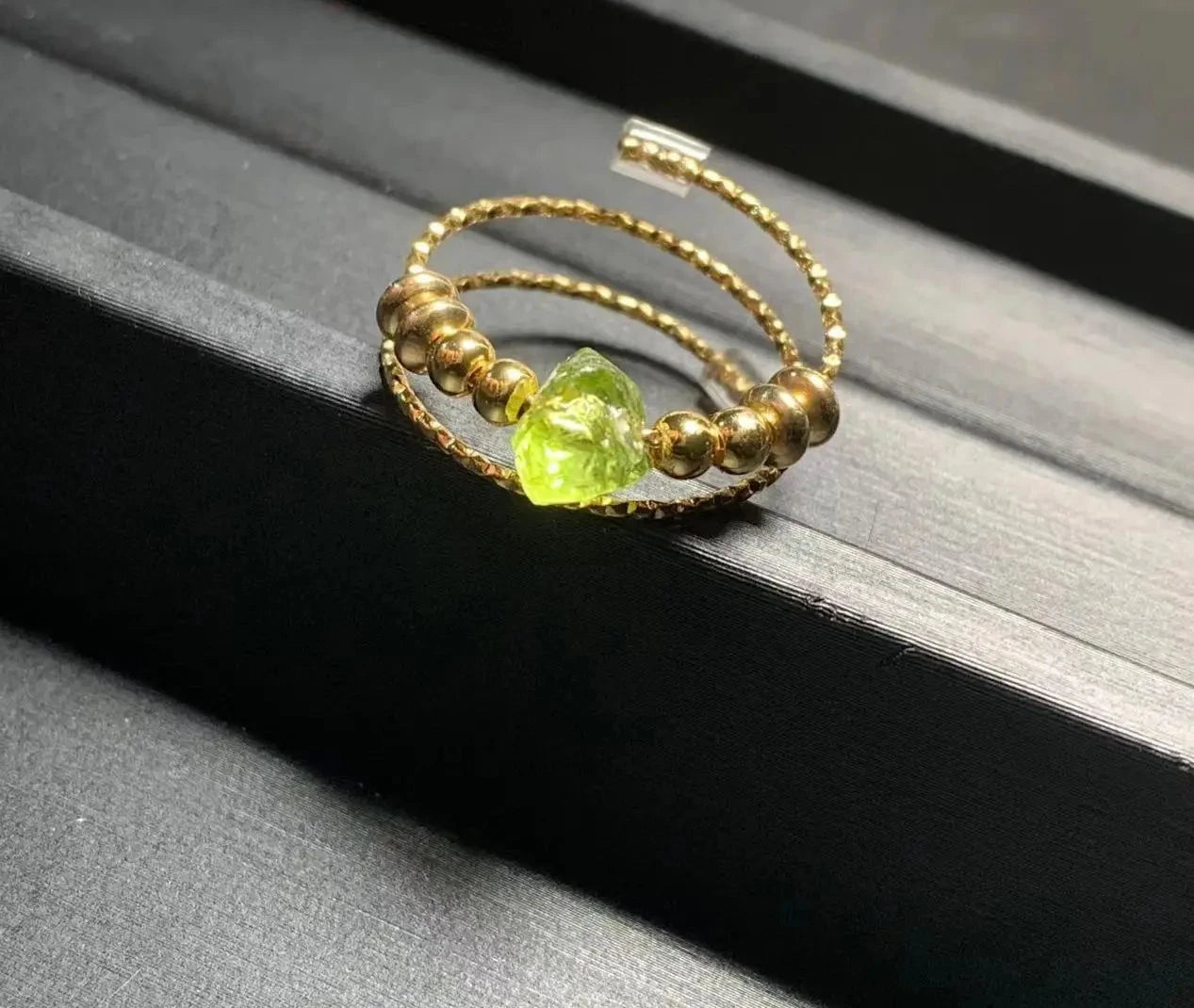 Vintage Natural Peridot Ring For Women 18K Gold Stainless Steel Simple Fine Jewelry Stone