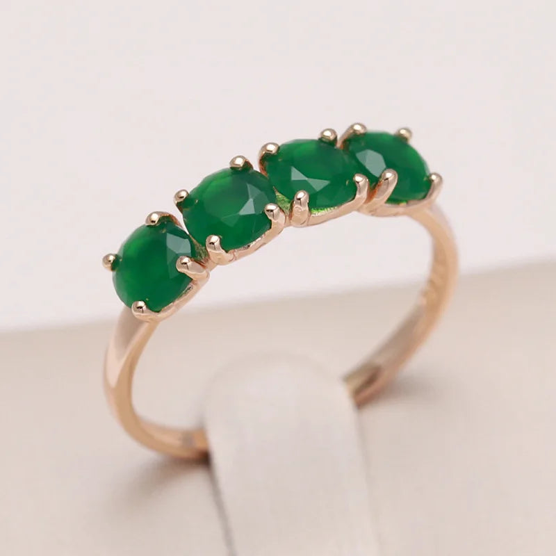 18K Rose Gold Ring Natural Emerald Gemstone Jewelry