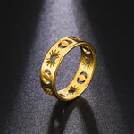 Hollow Sun Moon Ring Stainless Steel Gold Color Women Rings