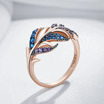 Purple With Blue Natural Zircon Leaf Ring For Women