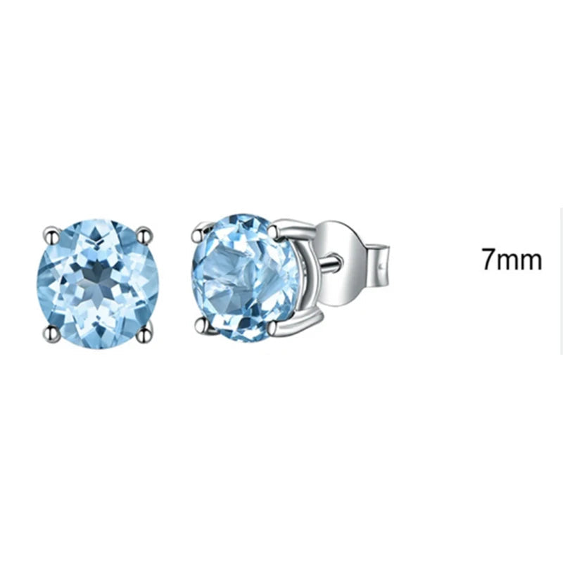 925 Sterling Silver Blue Topaz Romantic Earrings for Women'sBlue-7mm-Earring