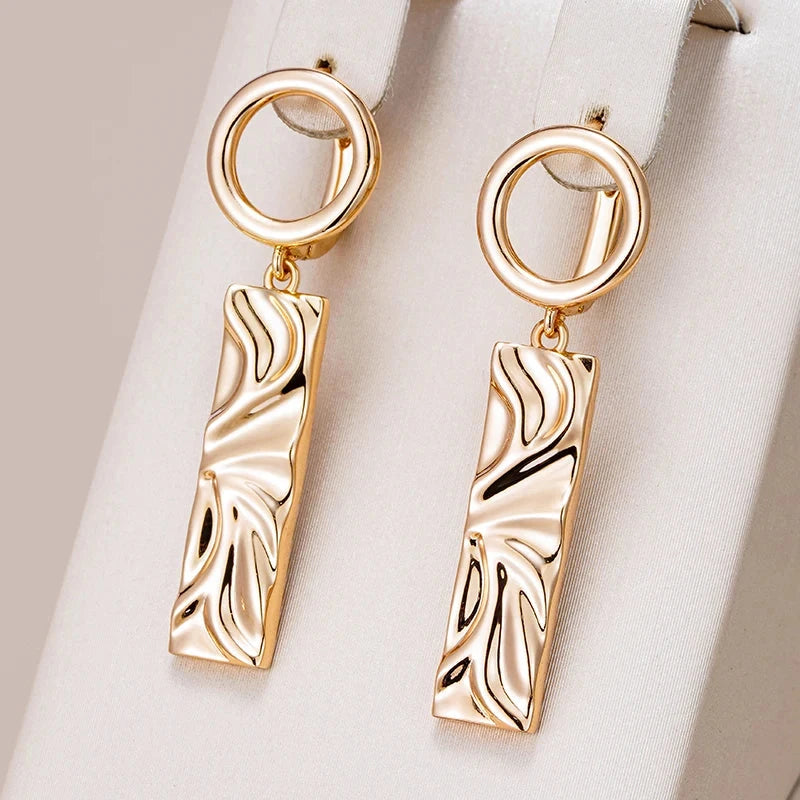 Wbmqda Irregular Geometric Glossy Long Drop Earrings For Women 585 Rose Gold Color Fashion Elegant Daily Fine Jewelry Gifts