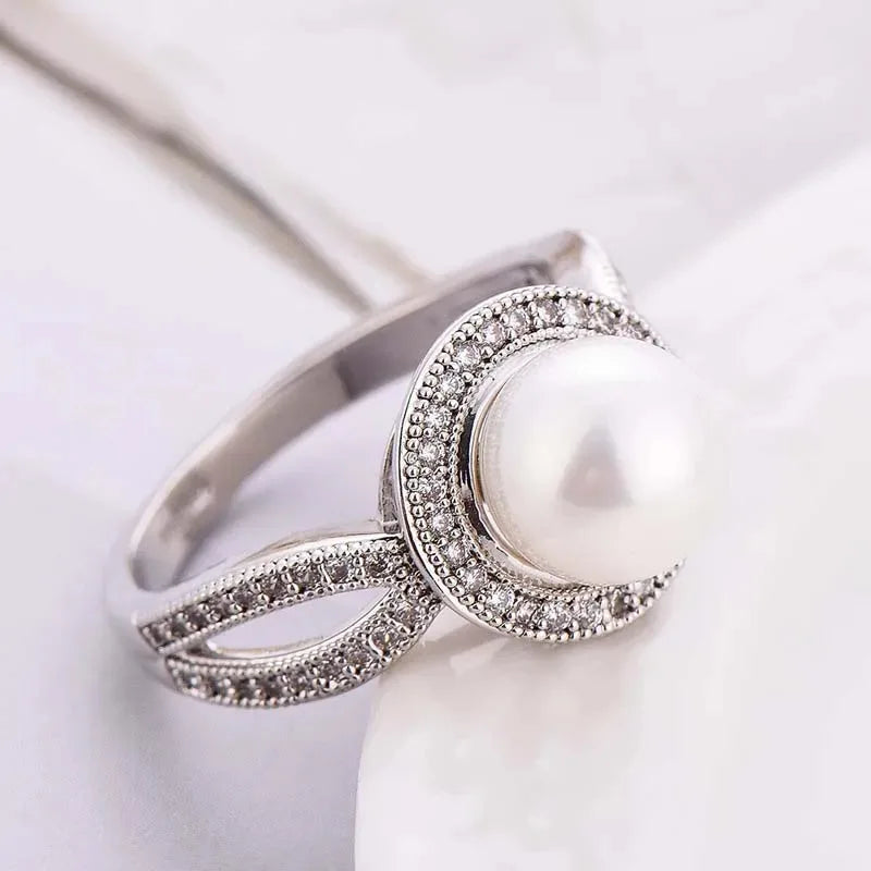 New Romantic Big Round pearl Women Ring