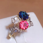 Elegant 925 Stamp Ring Sapphire Ruby Flower Plant