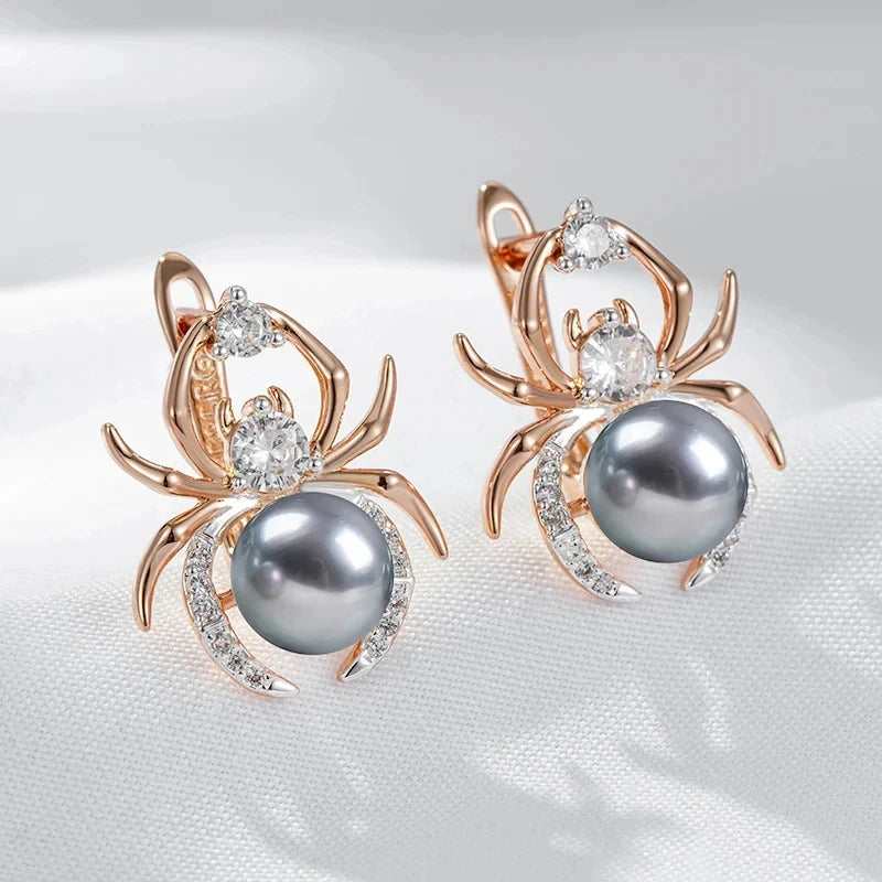 Spider 585 Rose Gold Color EarringsH2374-Grey