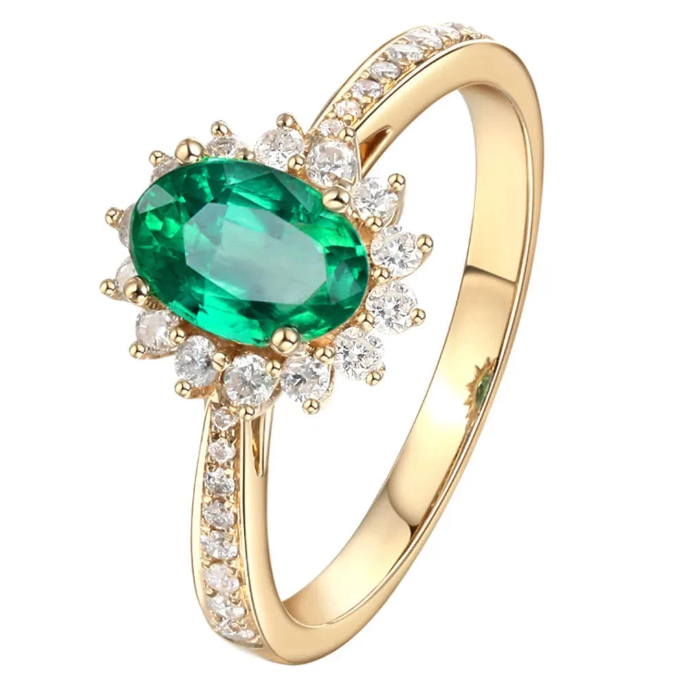 Vintage Emerald Oval Flower Gemstone Ring For WomenresizableGold