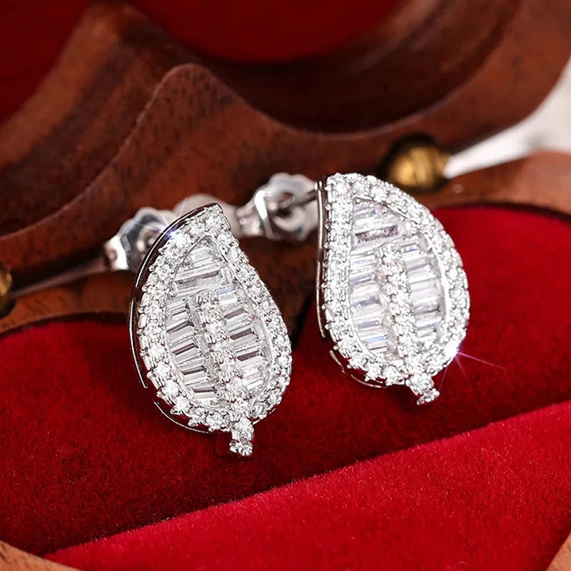 Elegant Tree Leaf Zircon Earrings for Women