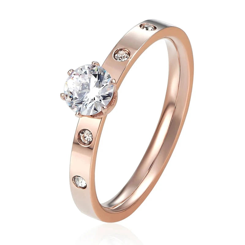 Rose Gold Titanium Wedding Ring with Cubic ZirconiaRose gold color9
