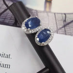 Earrings for Women 100% 925 Sterling Silver Sapphire Stud EarringsSapphirePlatinum Plated