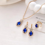 3Pcs Silver Oval Cut Cubic Zirconia Necklace Earrings Rings Set