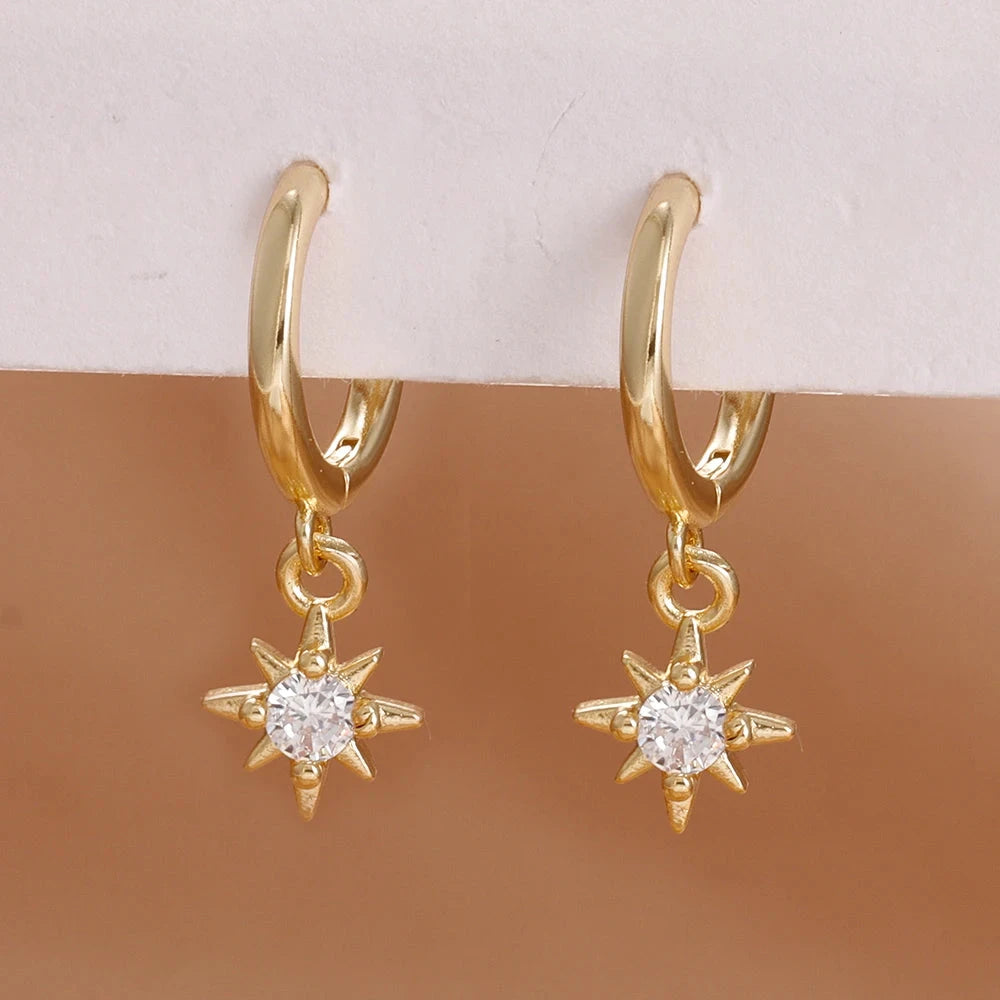 Luxury Stainless Steel Star Dangle Earrings For Womengold-white-2PCS 4