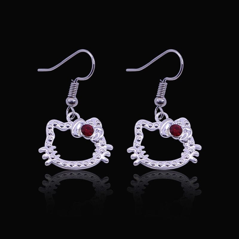 3Pcs/Set Hello Kittys Ruby Necklace Women Bracelet Earrings0earrings