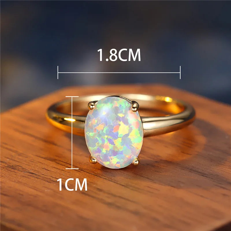 White Fire Opal Stone Engagement Ring Yellow Gold