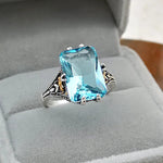 S925 Silver Ring High Sea Blue Topaz Ring Two-Tone Flower Ring10