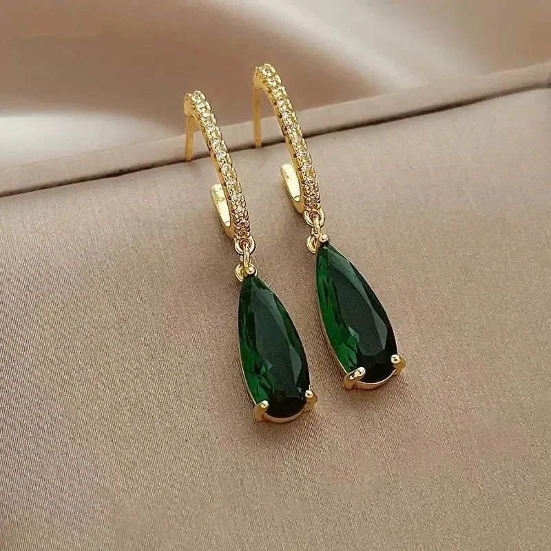 Luxury Green Crystal Drop Earrings – Women's Anniversary GiftE2557